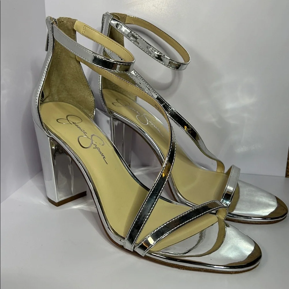 Jessica Simpson Silver Strappy High Heel Sandals 11 - Picture 2 of 4